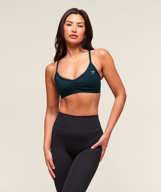 Gymshark Ruched Strappy Sports Bra - Deep Petrol Blue