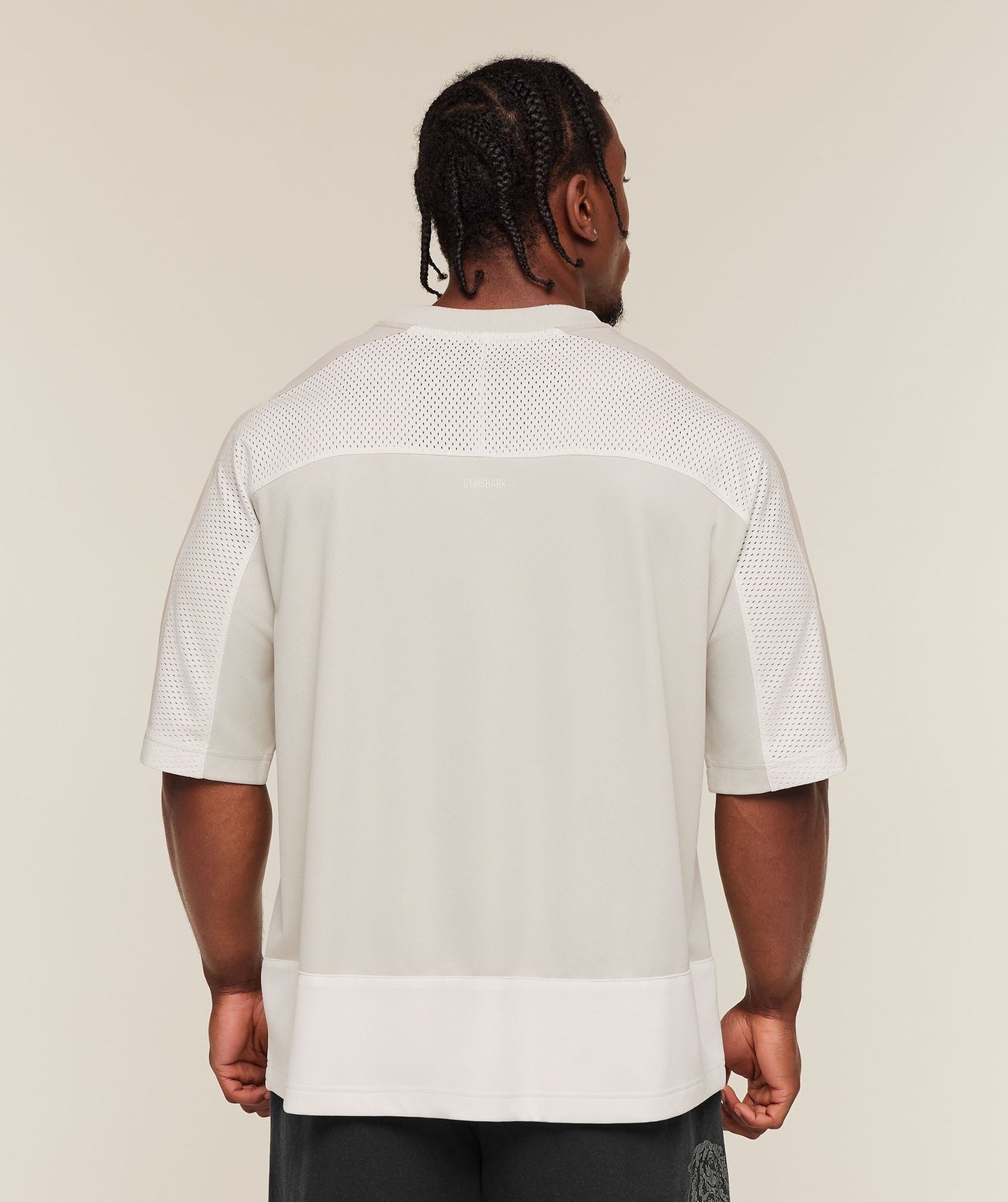 Gymshark Collective Mesh Wordmark Jersey - Tinted White/Soft White/Pebble Grey