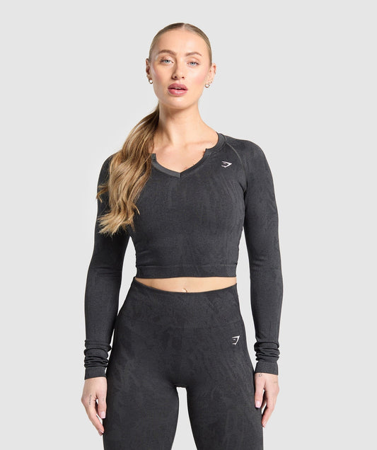 Gymshark Adapt Camo Seamless Long Sleeve Top - Asphalt Grey/Black