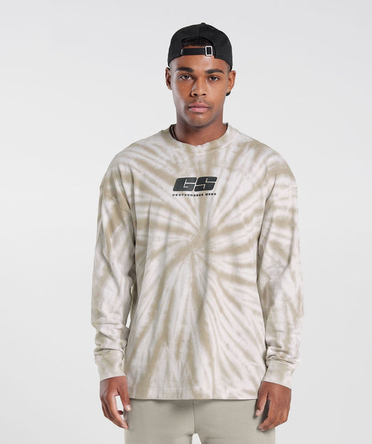 Gymshark Rest Day Long Sleeve T-Shirt - White/Mushroom Brown/Spiral Optic Wash