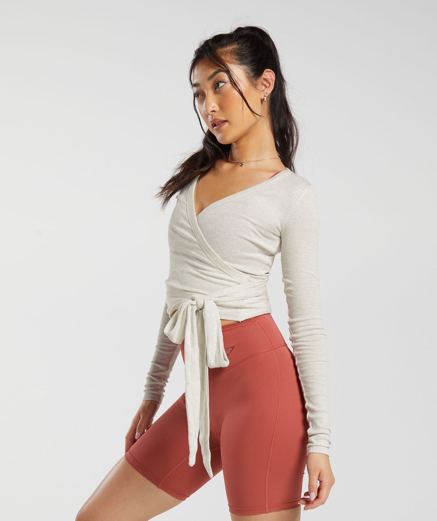Gymshark Elevate Wrap Long Sleeve Top - Frost White Marl