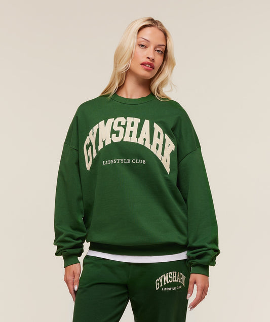 Gymshark Collegiate Graphic Crew Neck Pullover - Athletic Green