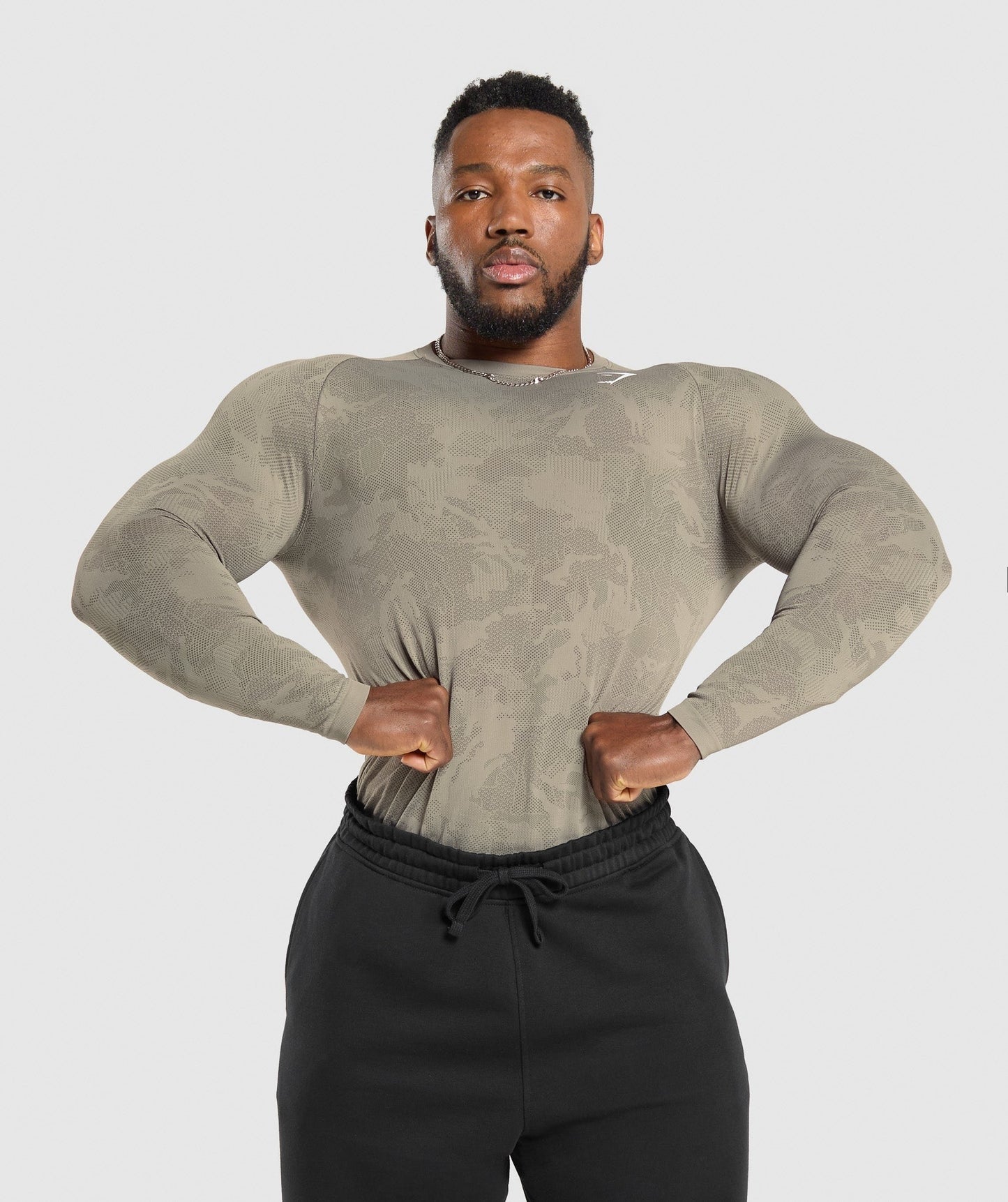 Gymshark Geo Seamless Long Sleeve T-Shirt - Linen Brown/Camo Brown
