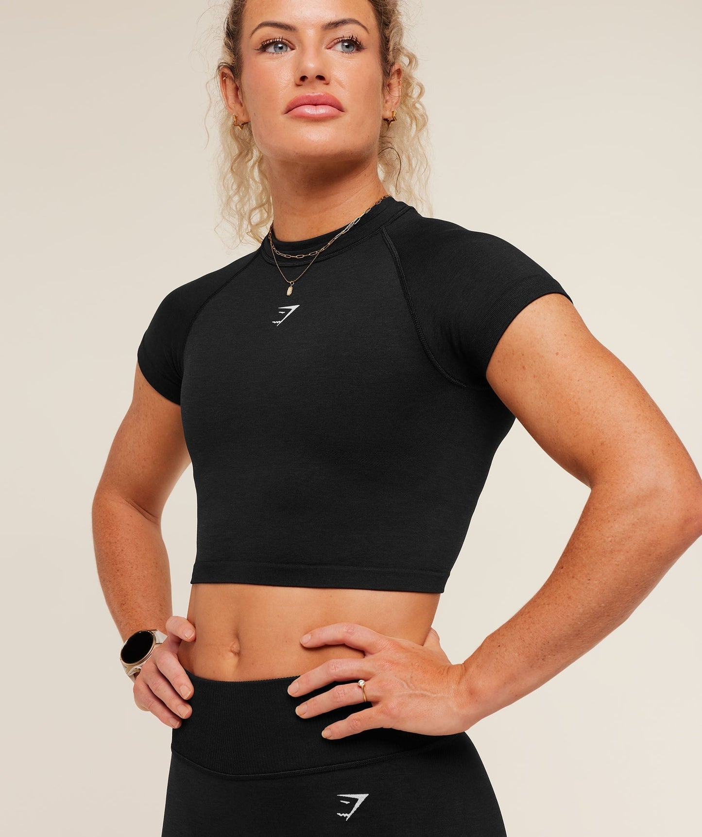 Gymshark Interval Seamless Short Sleeve Crop Top - Black