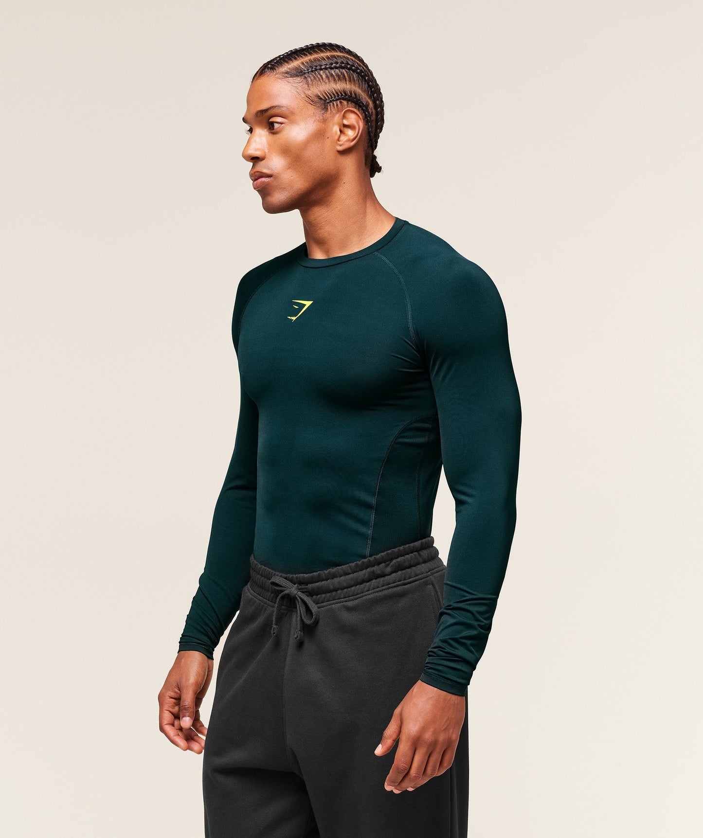 Gymshark Element Baselayer Long Sleeve T-Shirt - Deep Petrol Blue/Sorbet Yellow