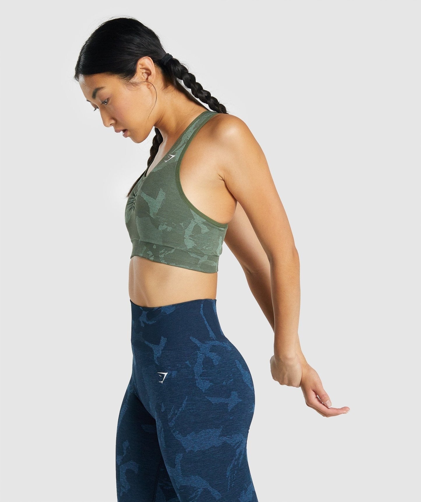 Gymshark Adapt Camo Seamless Racer Back Sports Bra - Savanna | Green