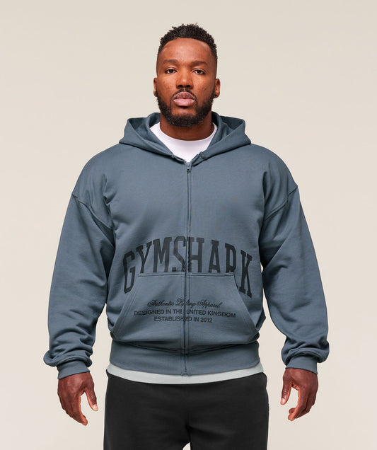 Gymshark Collegiate Script Zip Up Hoodie - Iron Blue