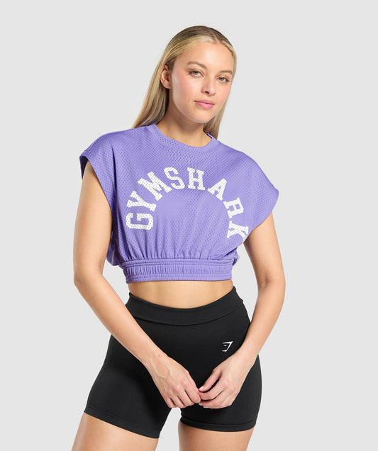 Gymshark Mesh Graphic Crop Top - Record Purple
