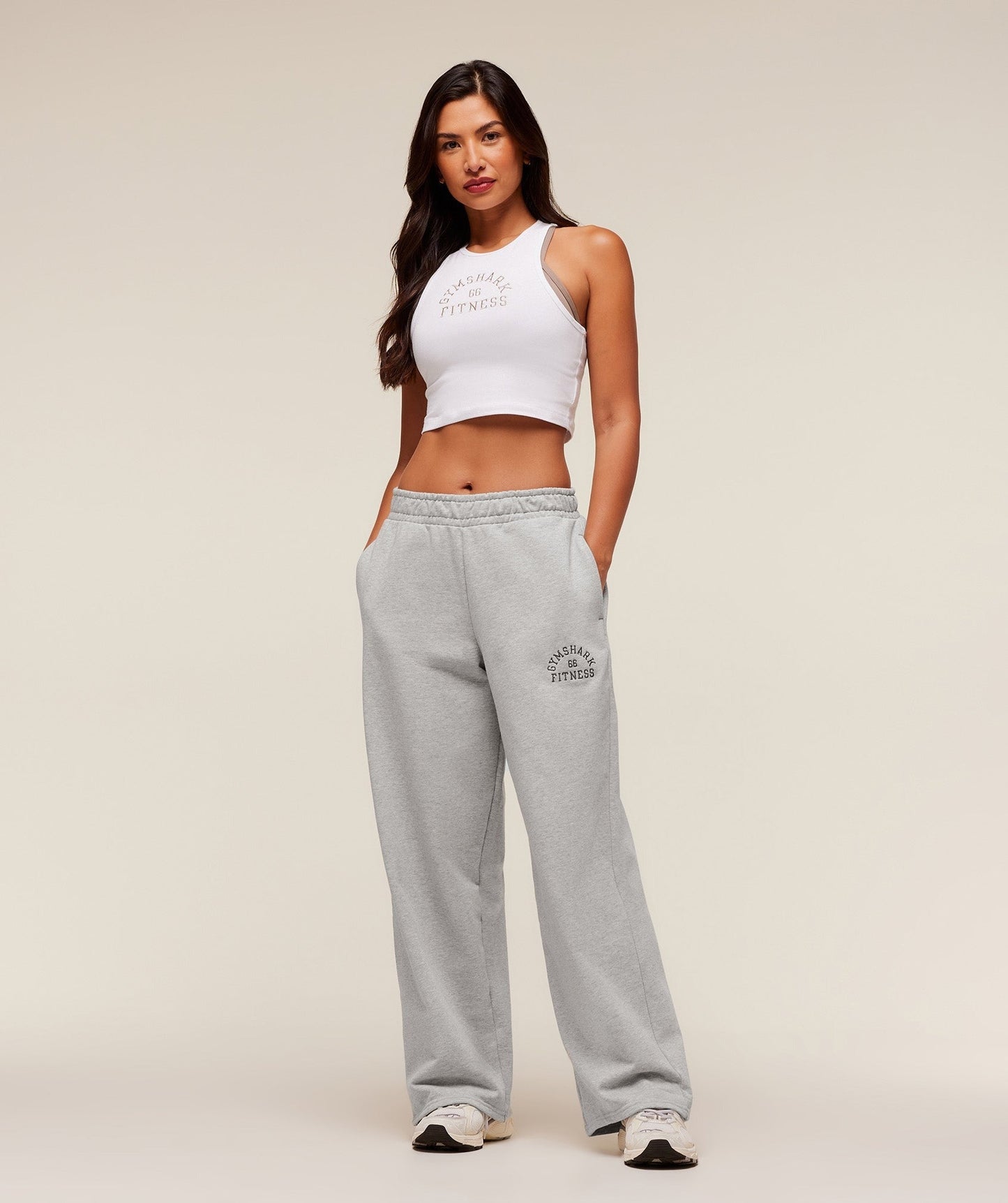 Gymshark Fitness Embroidered Graphic Wide Leg Joggers - Light Grey Core Marl