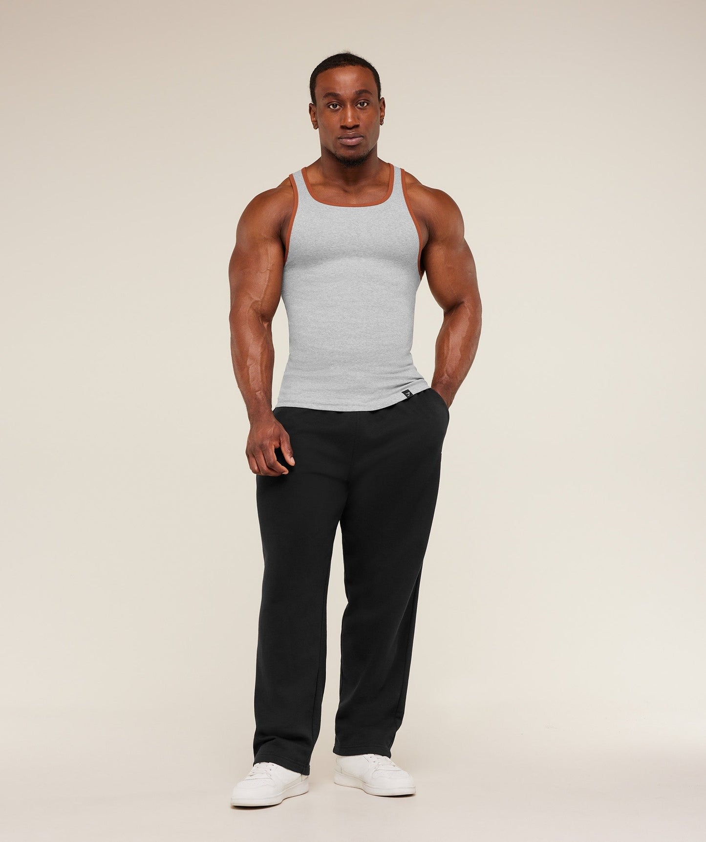 Gymshark Ribbed Tank 1PK - Light Grey Core Marl / Nutmeg Orange