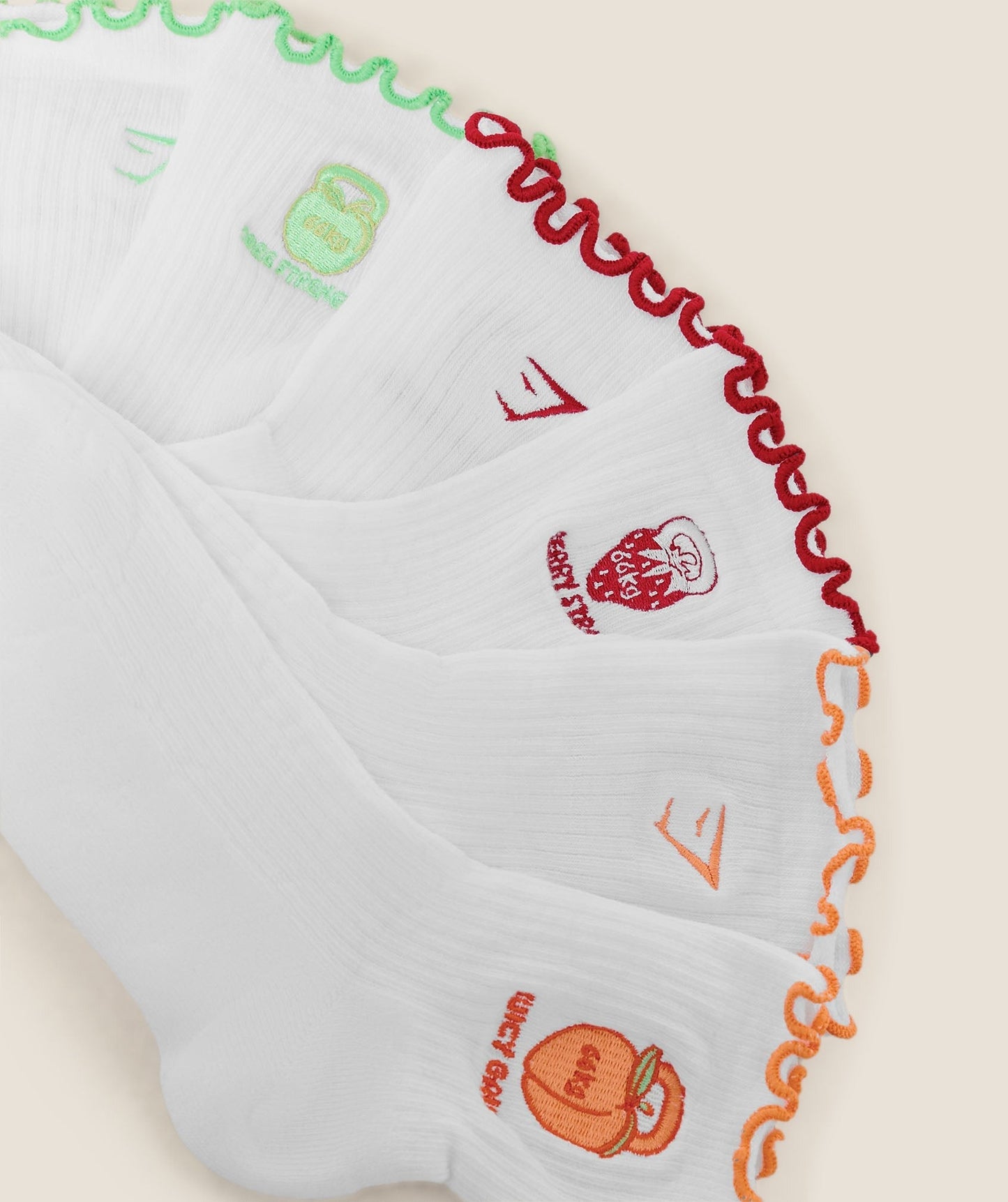 Gymshark Fruity Graphic Midi Frill Socks 3pk - White