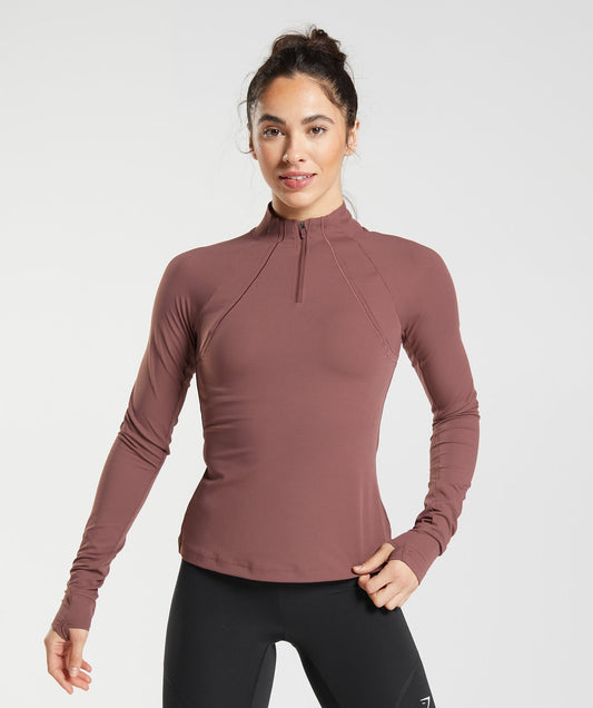 Gymshark Running 1/4 Zip - Magenta Brown