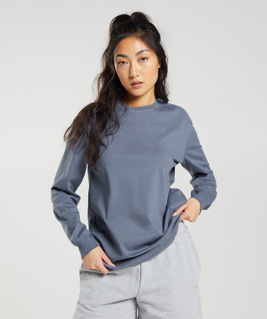 Gymshark Cotton Oversized Long Sleeve Top - Evening Blue