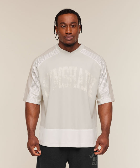 Gymshark Collective Mesh Wordmark Jersey - Tinted White/Soft White/Pebble Grey