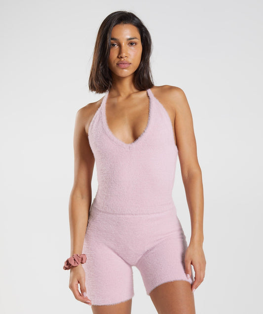 DNU Gymshark Whitney Eyelash Knit Midi Halter Top - Pressed Petal Pink
