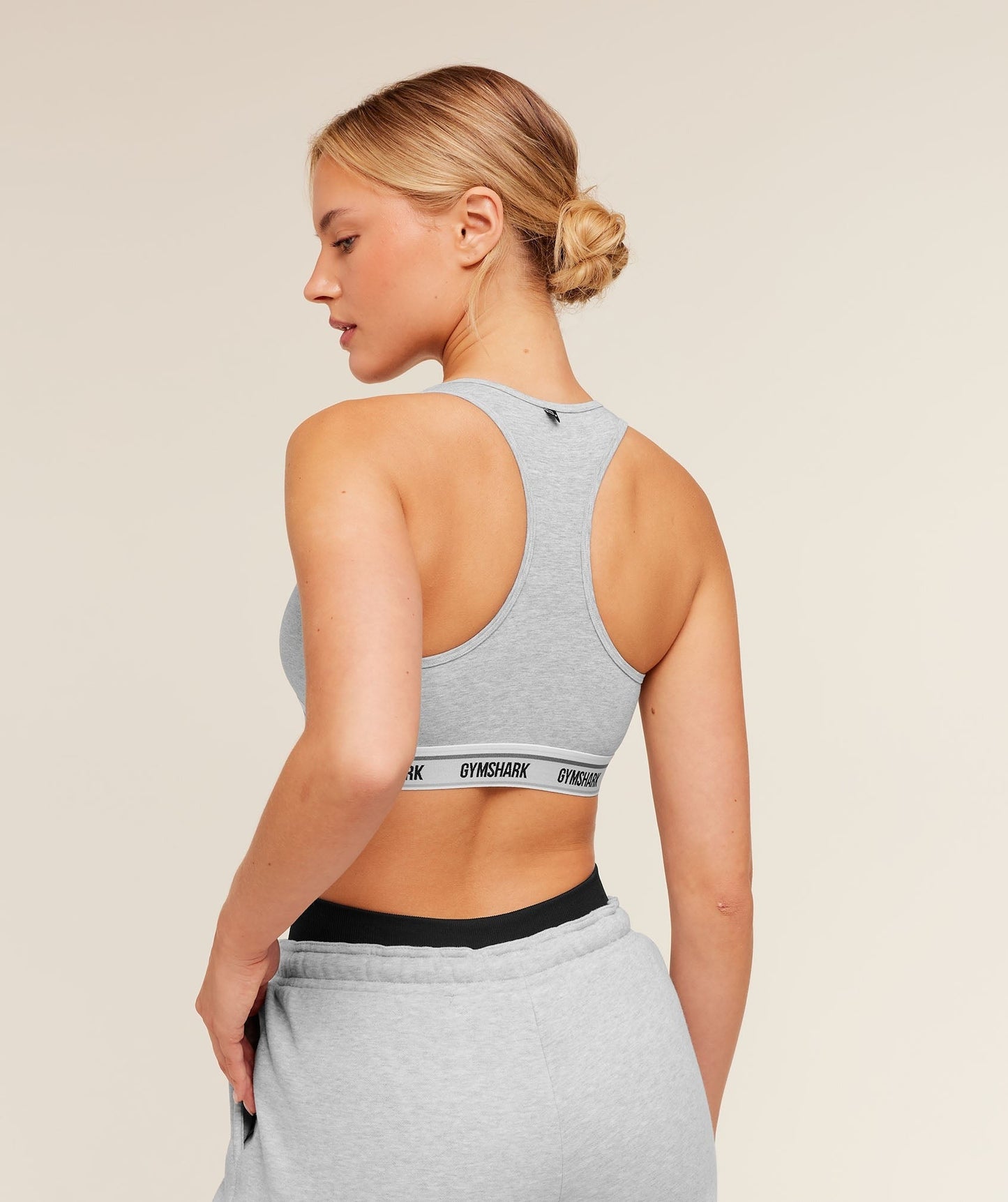 Gymshark Elastic Branded Racerback Cotton Bralette - Light Grey Core Marl