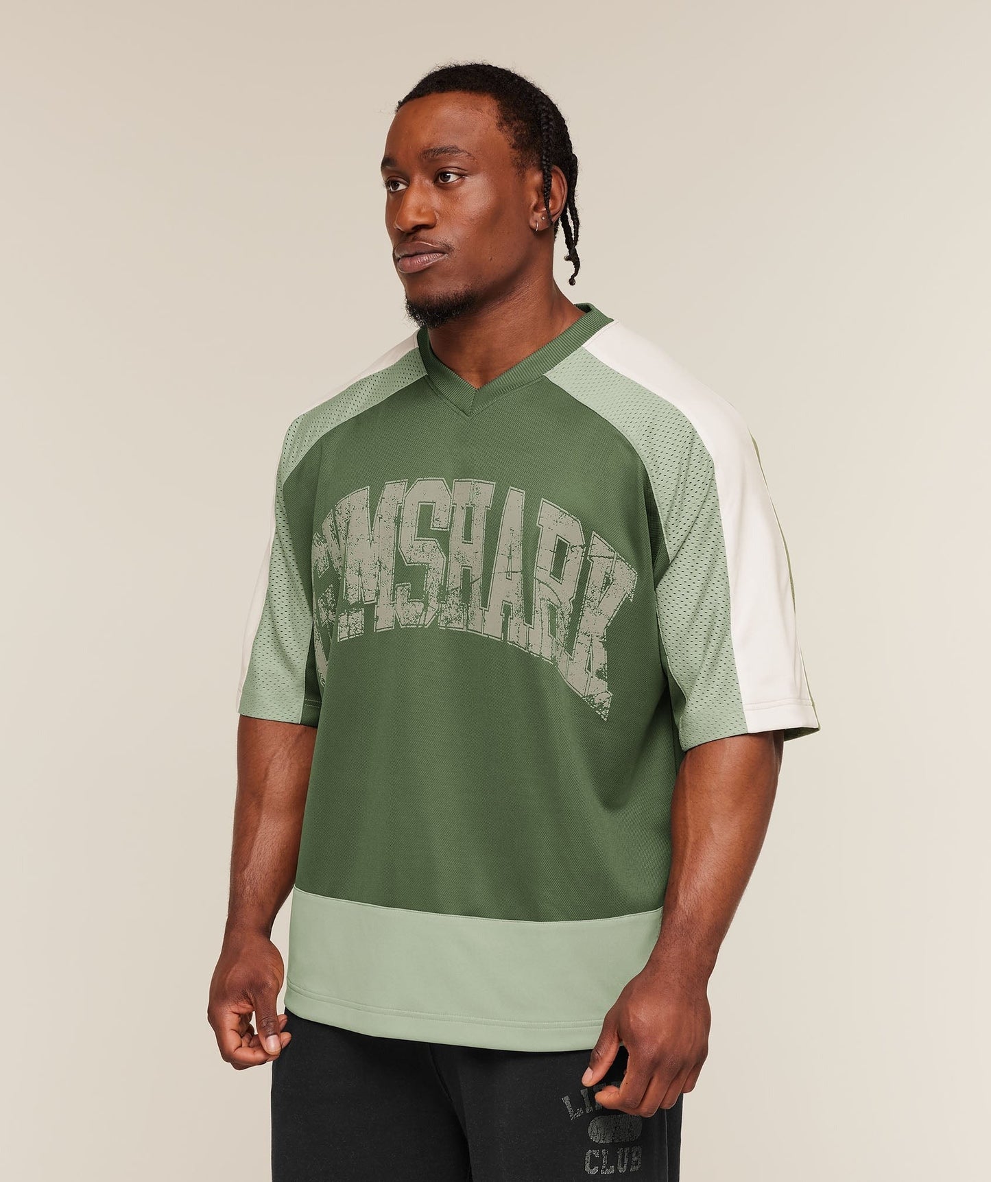 Gymshark Collective Mesh Wordmark Jersey - Core Olive/Haze Green/Soft White