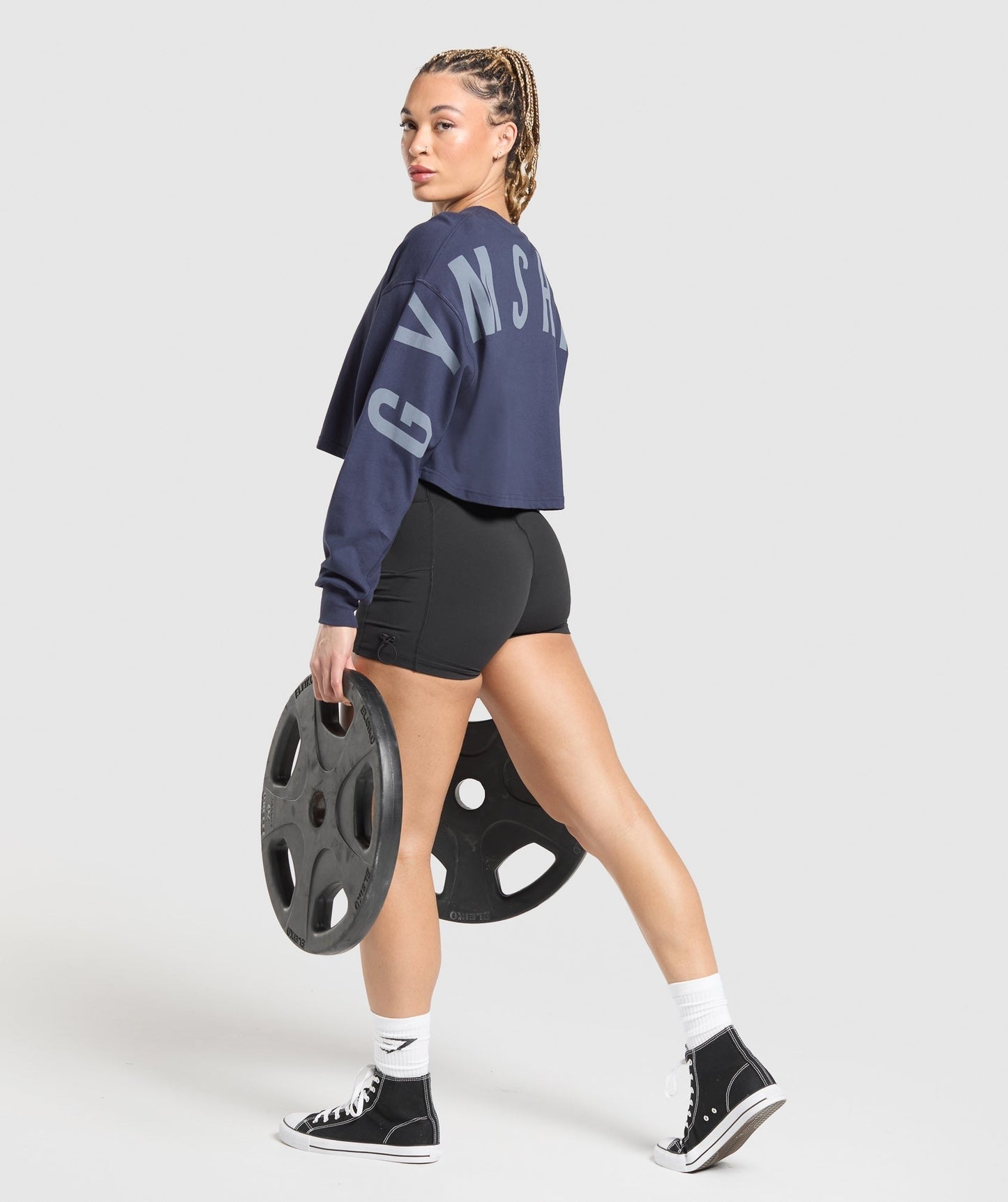 Gymshark Wordmark Graphic Long Sleeve Top - Heavy Blue