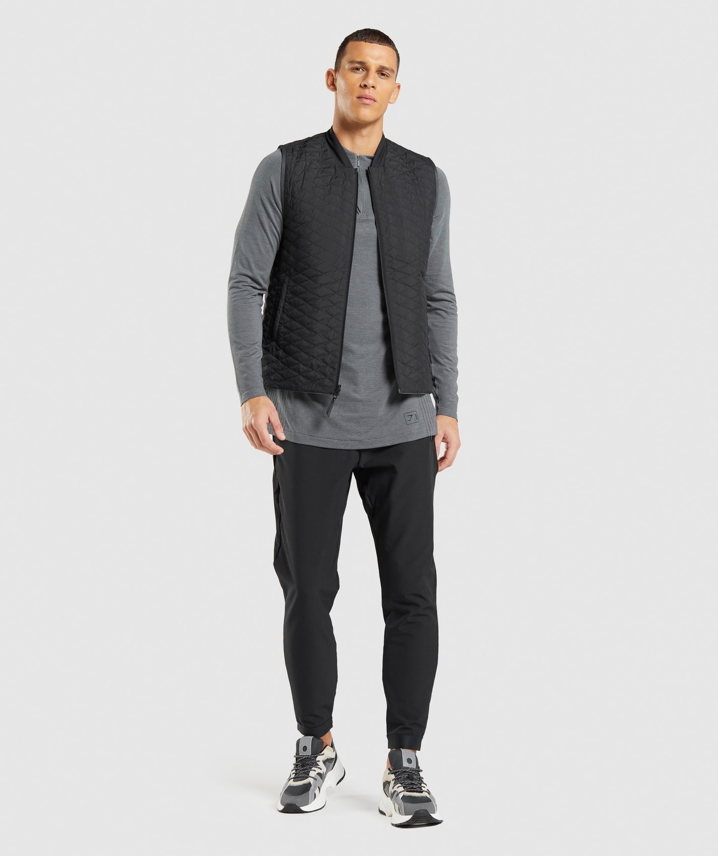 Gymshark Retake Seamless 1/4 Zip - Black/Charcoal Marl