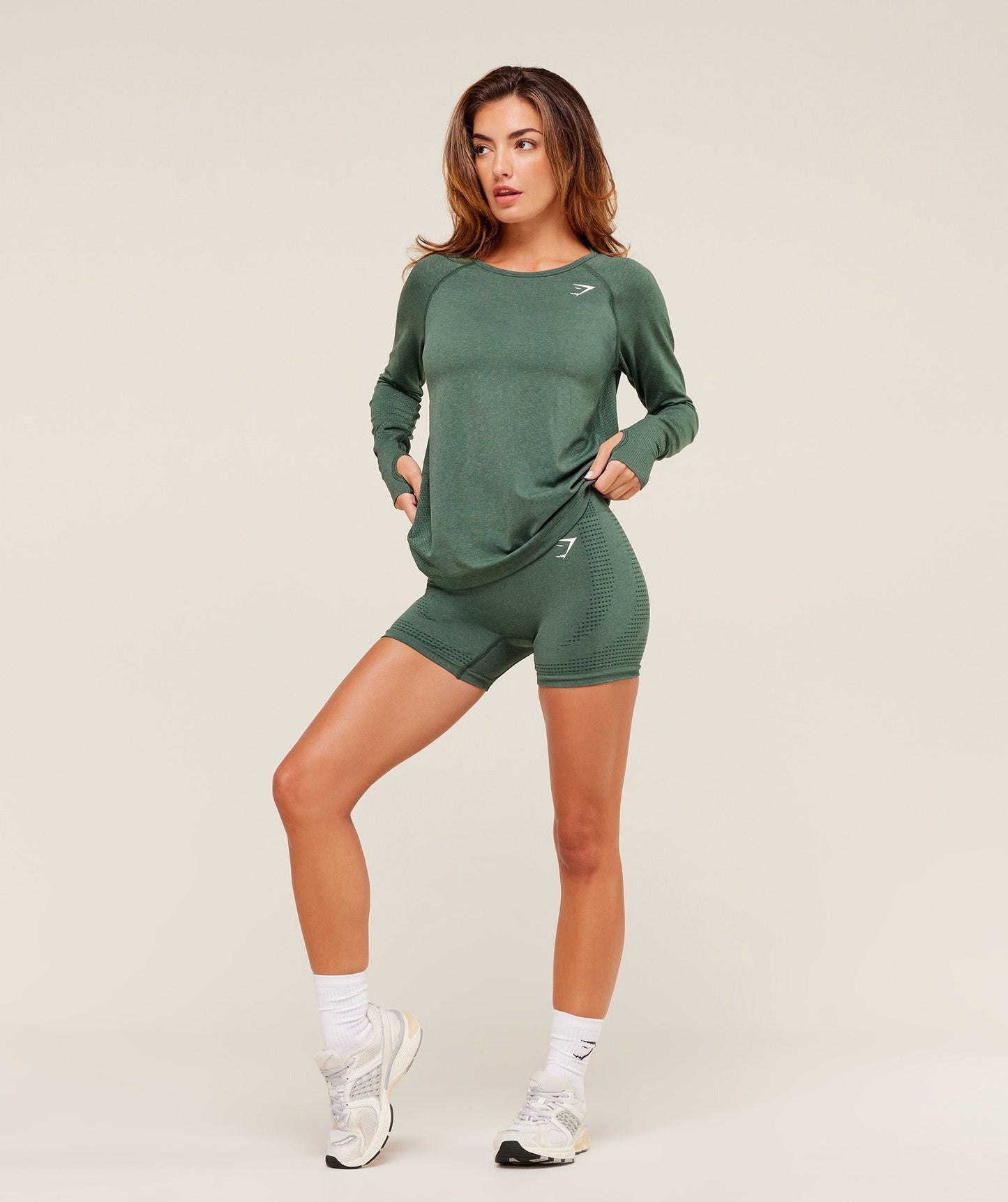 Gymshark Vital Seamless Light Long Sleeve Top - Obsidian Green Marl