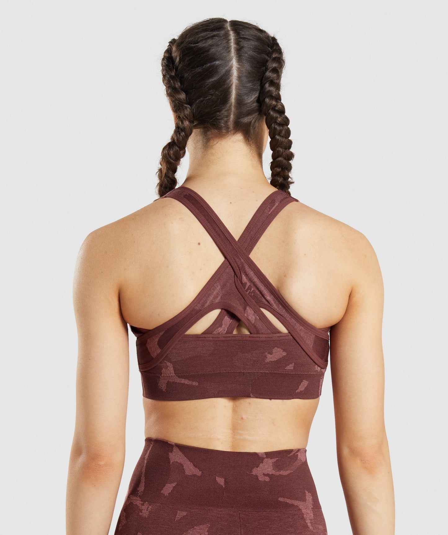 Gymshark Adapt Camo Seamless Sports Bra - Savanna | Cherry Brown