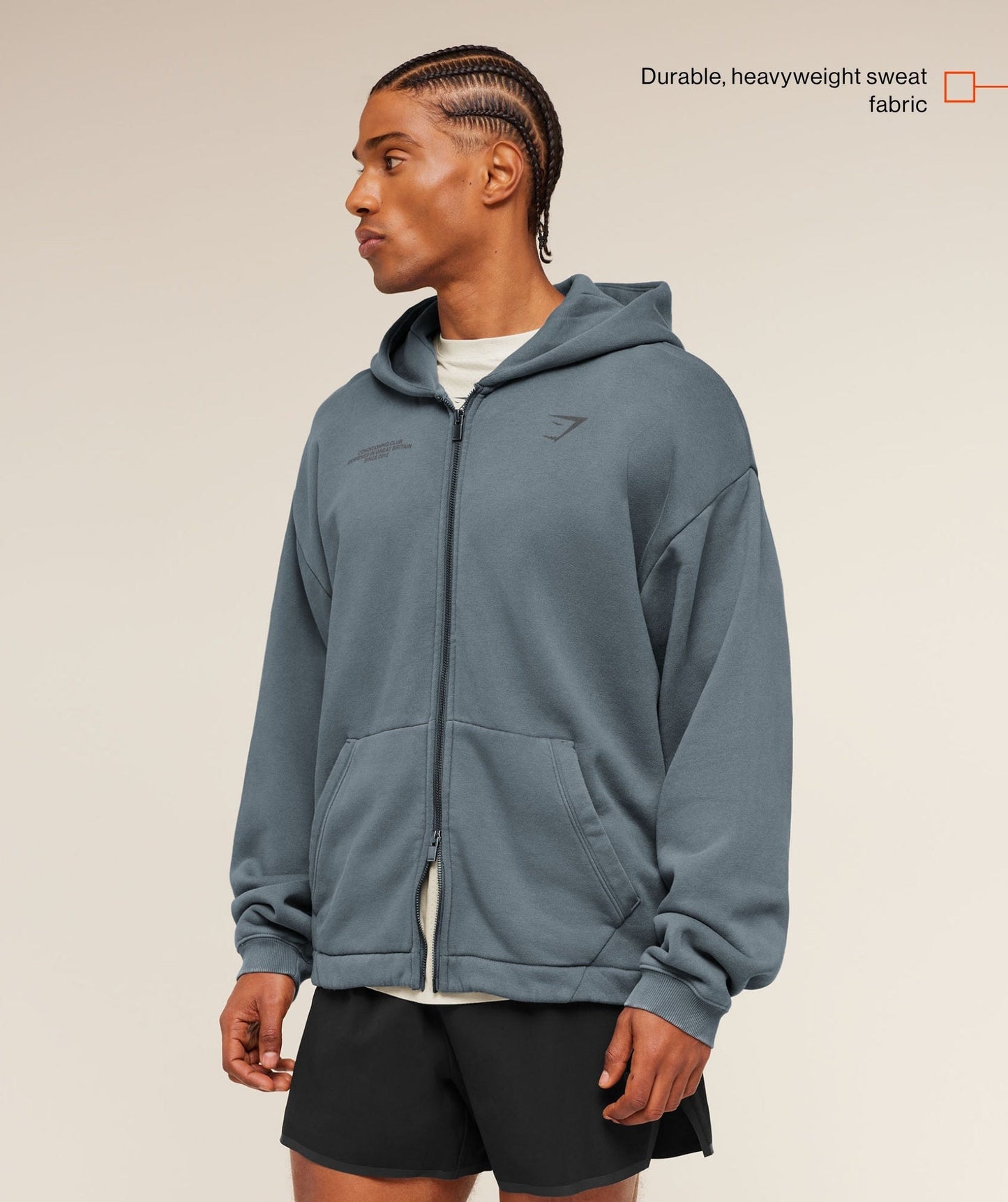 Gymshark Conditioning Club Washed Zip Through Hoodie - Iron Blue/Wash