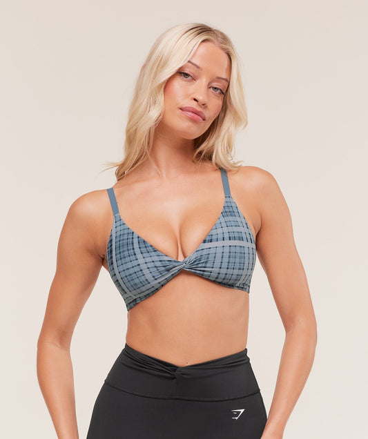 Gymshark Printed Twist Front Bralette - Denim Grey