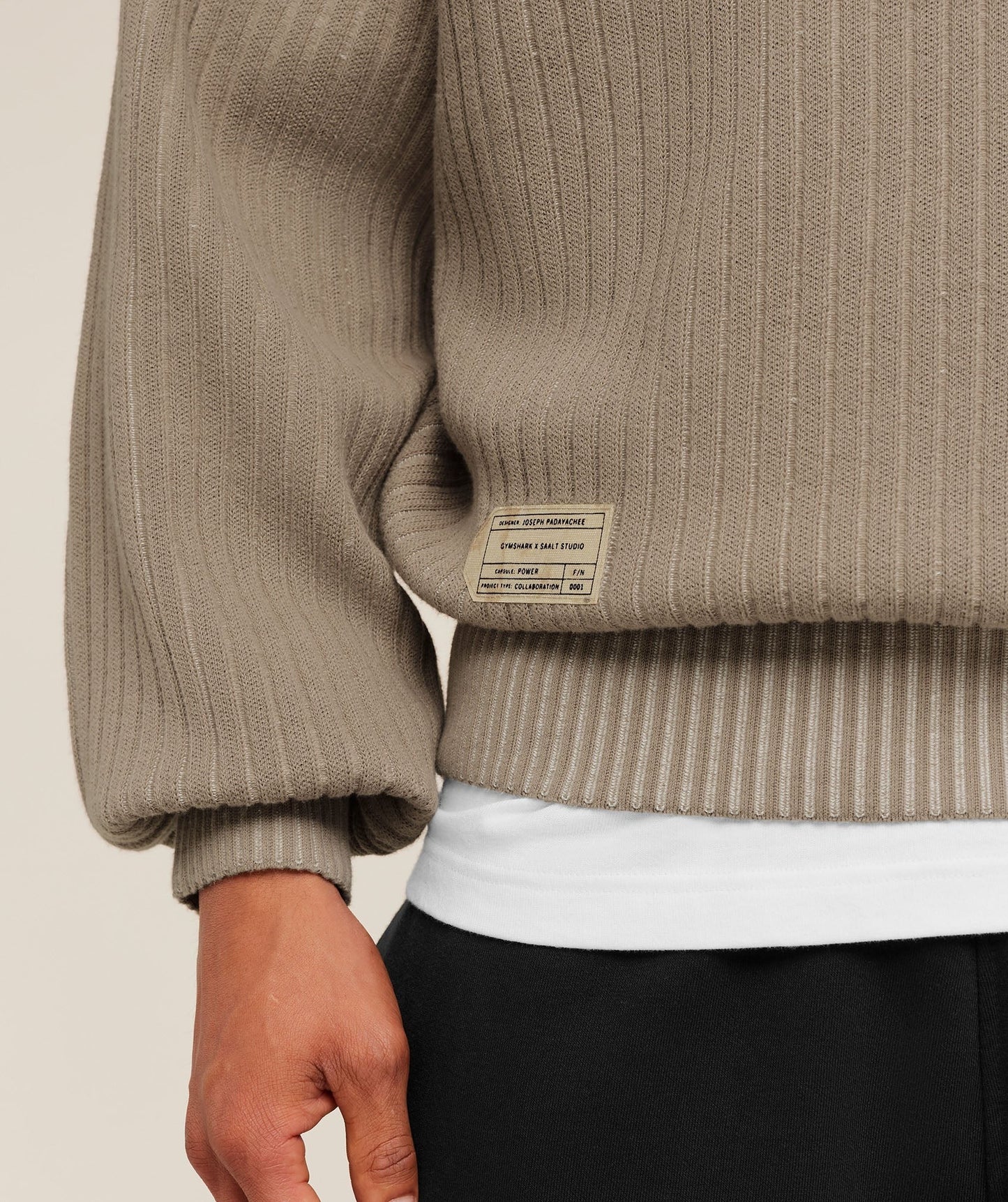 Gymshark x Saalt Studios Knitted Hoodie - Cement Brown/Oat White