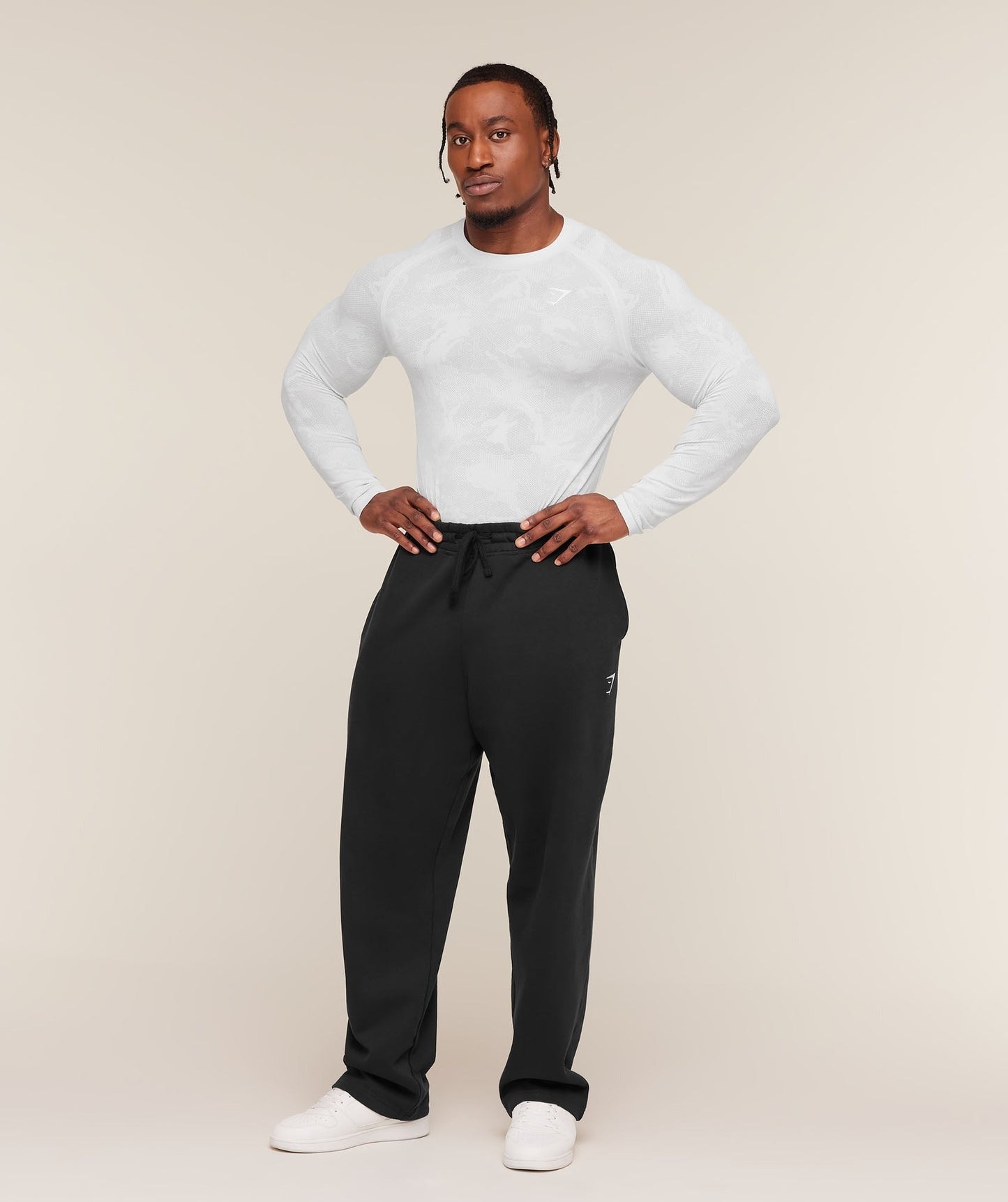 Gymshark Geo Seamless Long Sleeve T-Shirt - White/Light Grey