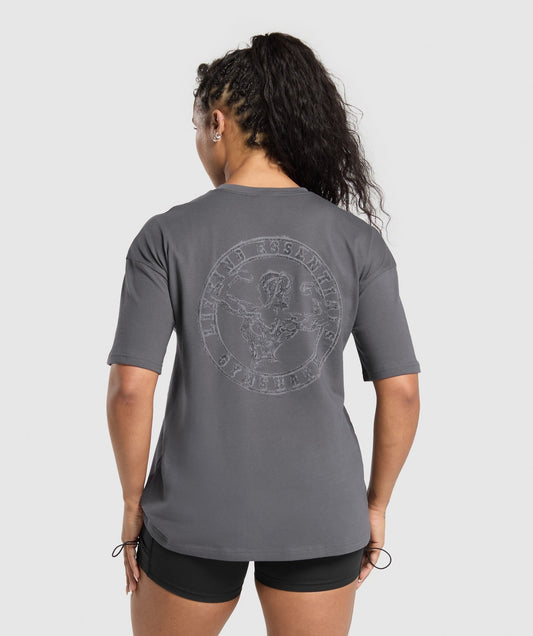 Gymshark Back Gains Graphic Oversized Tee - Graphite Grey