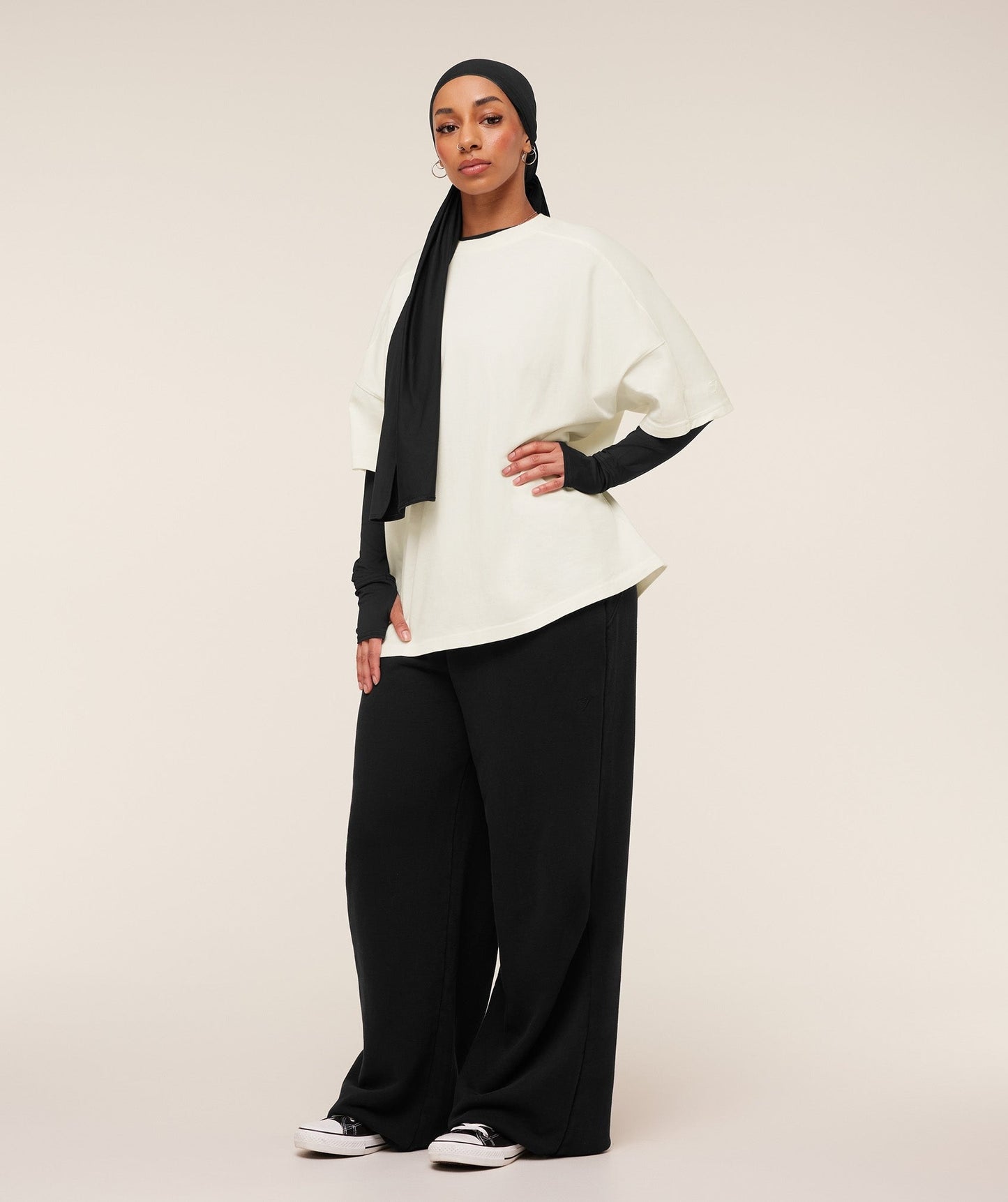 Gymshark Pump Cover Structured Fleece Top - Soft White/Wash