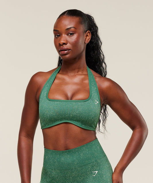 Gymshark Adapt Fleck x Whitney Halterneck Sports Bra - Lift Green/Clay Green