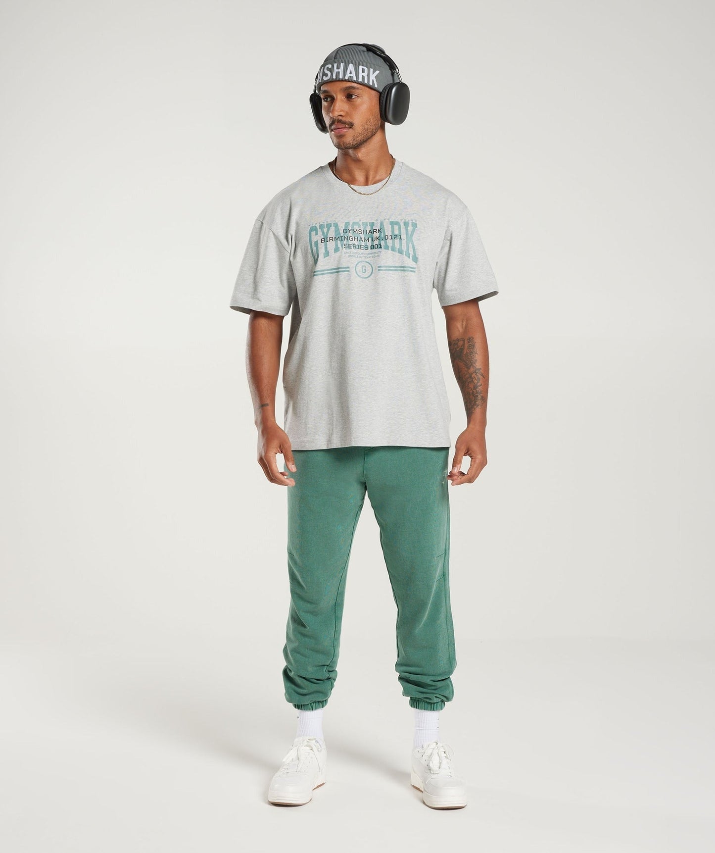 Gymshark Collegiate Oversized T-Shirt - Light Grey Core Marl