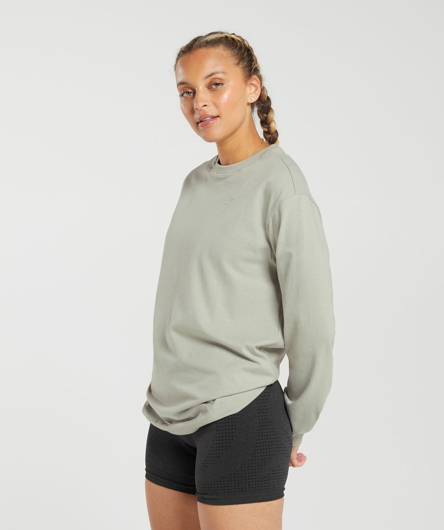Gymshark Cotton Oversized Long Sleeve Top - Stone Grey