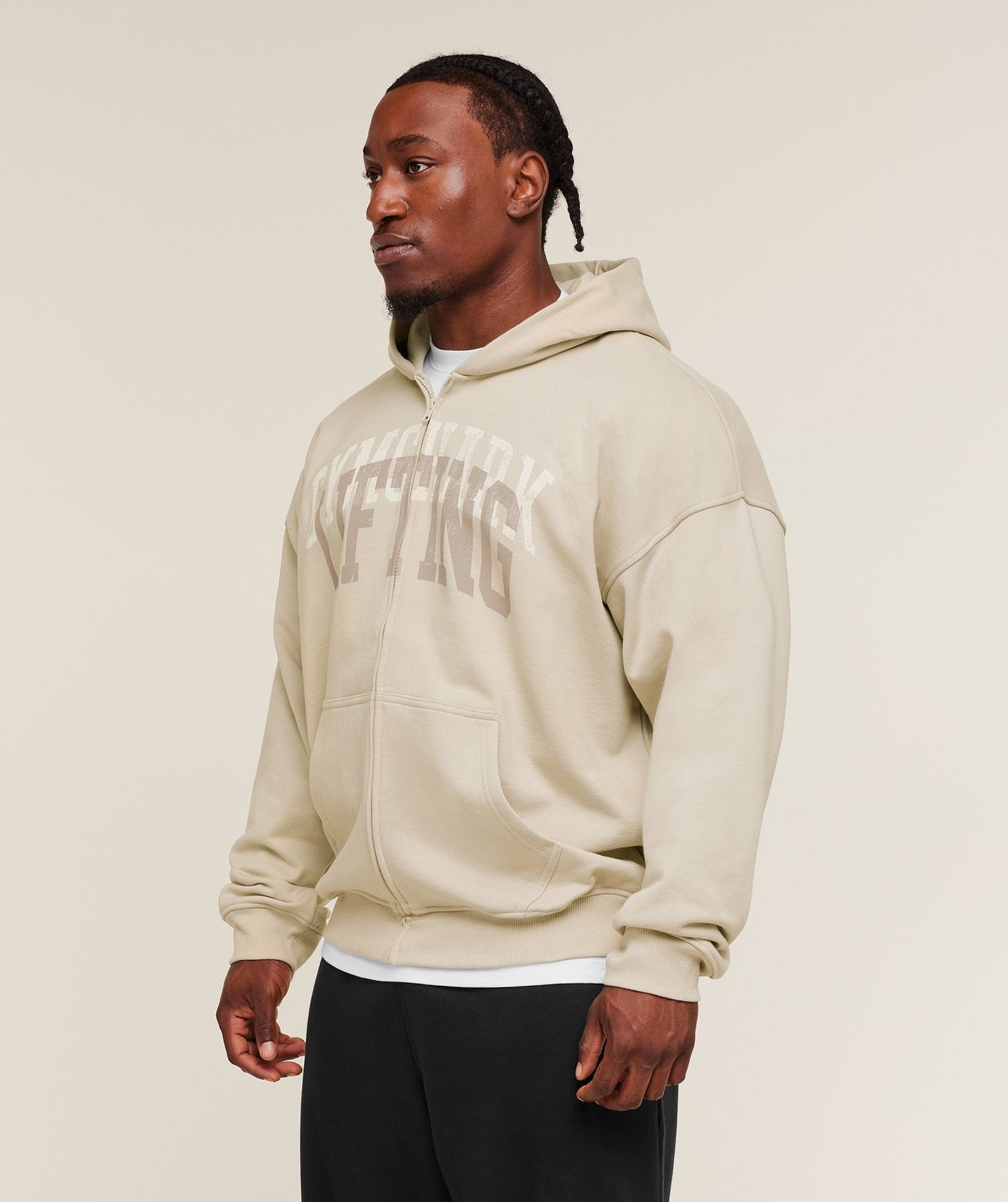 Gymshark Layered Graphic Zip Up Hoodie - Pebble Grey