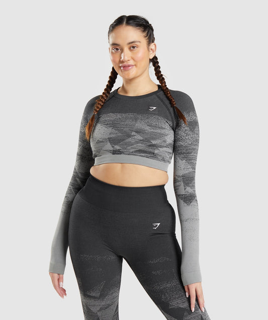 Gymshark Adapt Ombre Crop Top - Triangle | Black Print