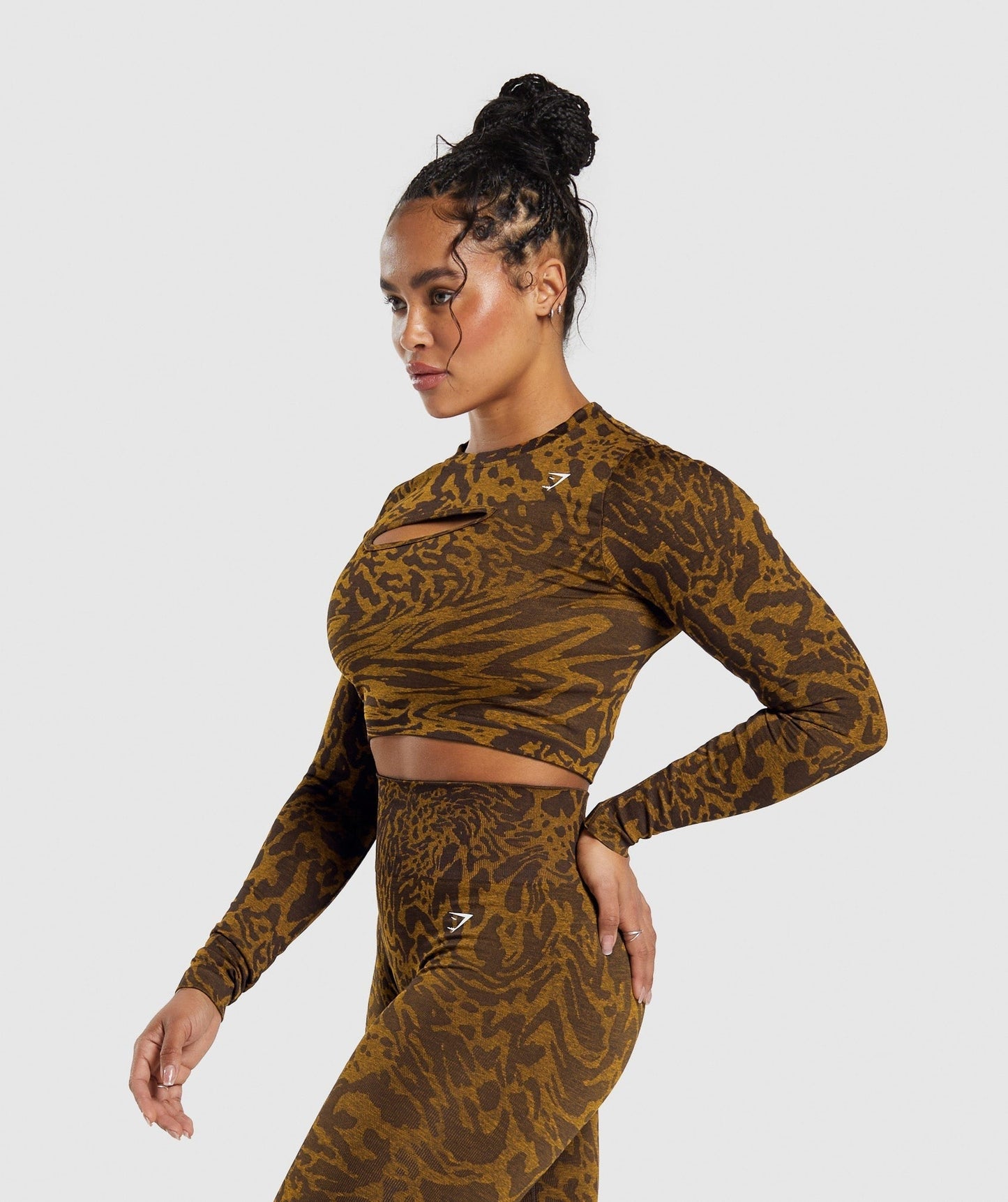 Gymshark Adapt Safari Seamless Long Sleeve Crop Top - Archive Brown/Burnt Yellow