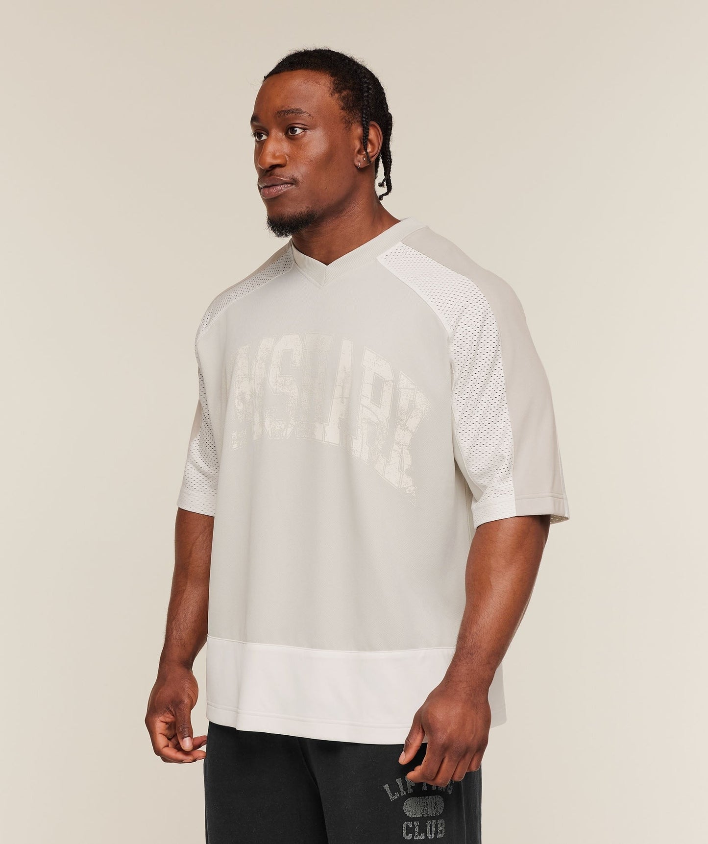 Gymshark Collective Mesh Wordmark Jersey - Tinted White/Soft White/Pebble Grey