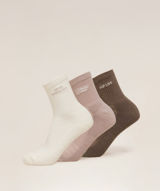 Gymshark Lattes and Lunges Multi Graphic Midi 3pk - Soft White/Muted Pink/Soft Brown