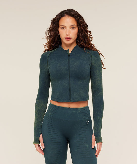 Gymshark Steel Seamless Zip Up Top - Deep Petrol Blue
