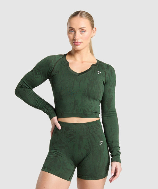 Gymshark Adapt Camo Seamless Long Sleeve Top - Trail Green/Classic Green