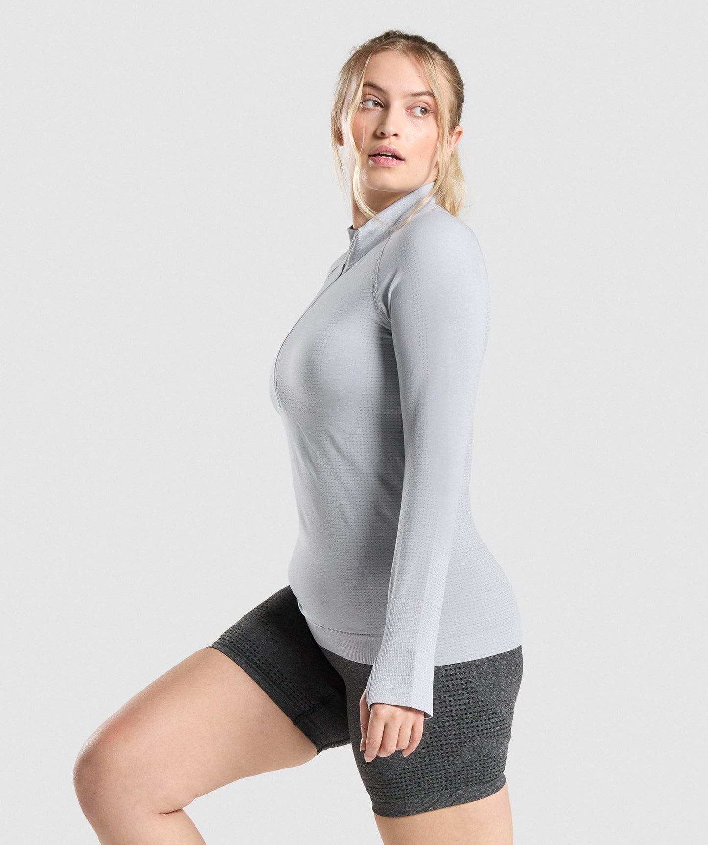 DNU - Gymshark Vital Seamless 2.0 1/2 Zip Pullover - Light Grey Marl