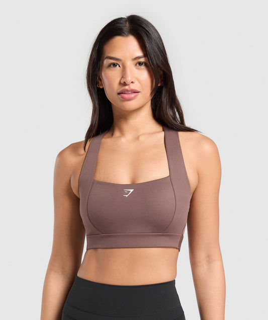 Gymshark Square Neck Sports Bra - Soft Brown