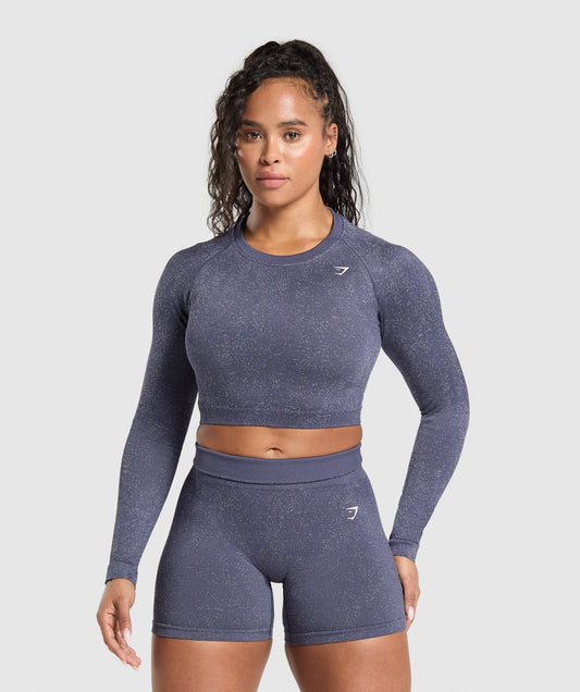 Gymshark Adapt Fleck Seamless Long Sleeve Crop Top - Weighted Purple/Metal Purple