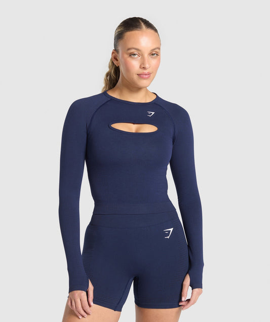 Gymshark Vital Long Sleeve Cut Out Top - Heavy Blue/Marl