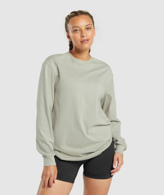 Gymshark Cotton Oversized Long Sleeve Top - Stone Grey