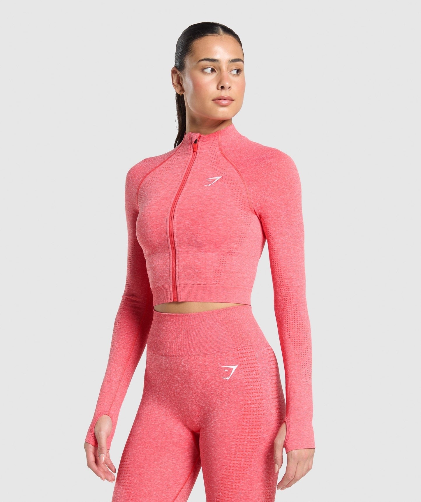 Gymshark Vital Seamless Midi Zip 2.0 Pullover - Coral Red/Marl