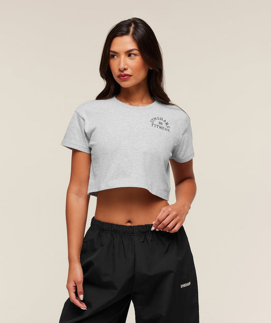 Gymshark Fitness Embroidered Graphic Oversized Crop Top - Light Grey Core Marl