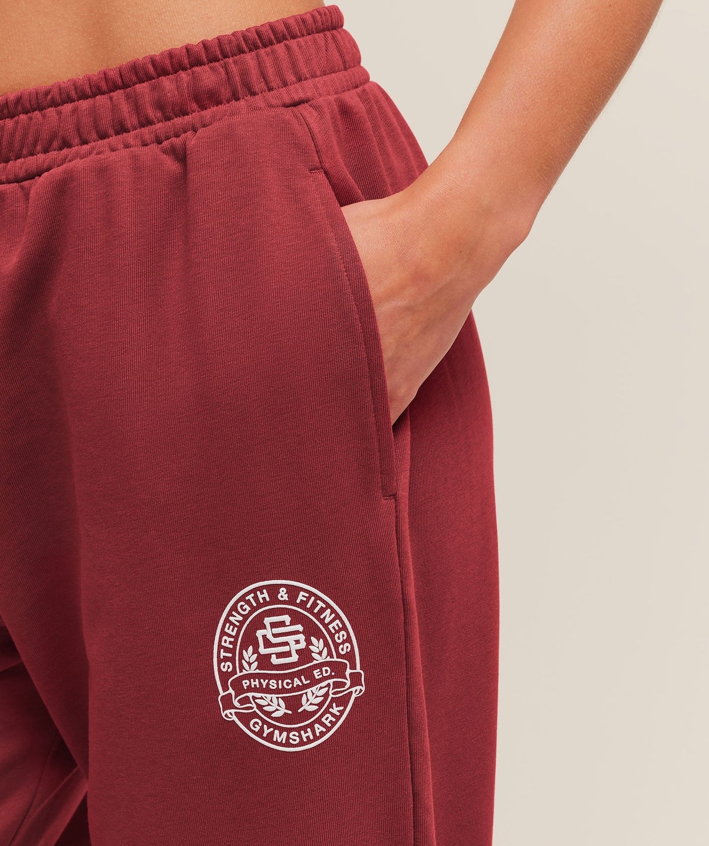 Gymshark Strength and Fitness Crest Graphic Joggers - Athletic Burgundy
