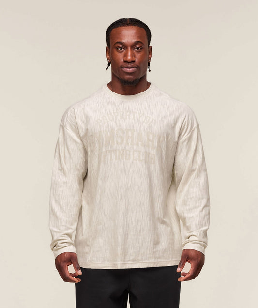 Gymshark Lightweight Slub Textured Lifting Authenticator OS LS T-shirt - Oat White